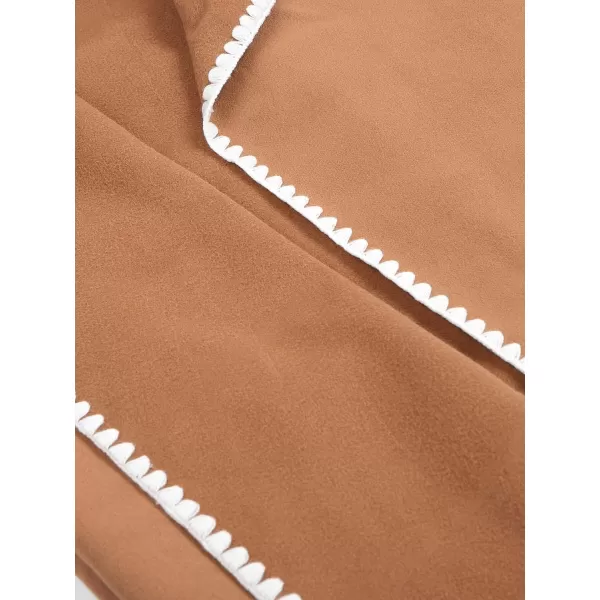 CHARTOU Womens Embroidered Wool Blend Coat Lapel Collar Open Front Overcoat Winter Trench CoatKhaki