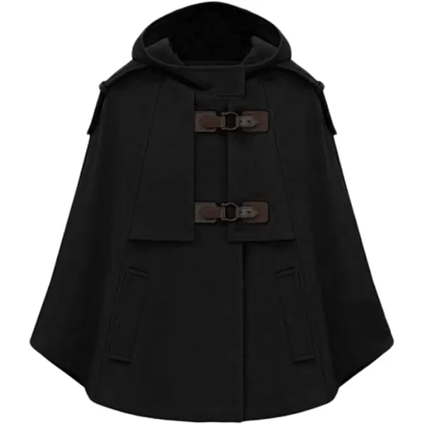 imageCHARTOU Womens Cute BatwingSleeve Hooded Wool Baggy Poncho Cape Cardigans OutwearBlack