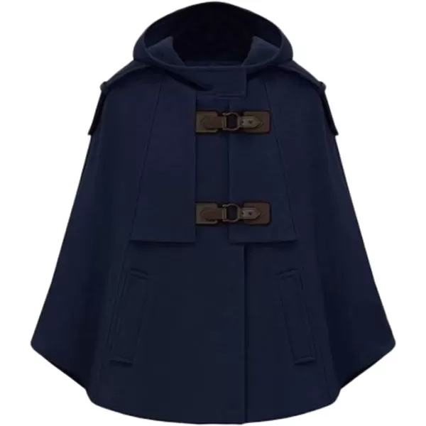imageCHARTOU Womens Cute BatwingSleeve Hooded Wool Baggy Poncho Cape Cardigans OutwearBlue