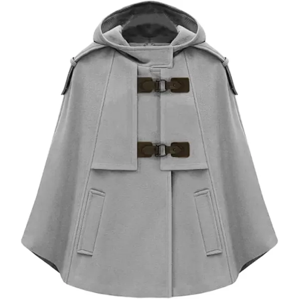 imageCHARTOU Womens Cute BatwingSleeve Hooded Wool Baggy Poncho Cape Cardigans OutwearGrey