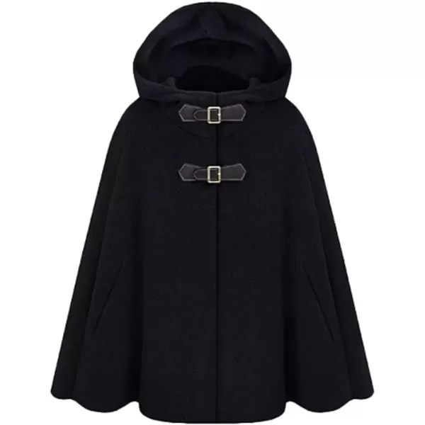 imageCHARTOU Womens Cute BatwingSleeve Hooded Wool Baggy Poncho Cape Cardigans OutwearHblack
