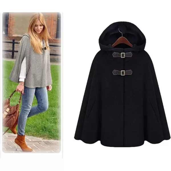 imageCHARTOU Womens Cute BatwingSleeve Hooded Wool Baggy Poncho Cape Cardigans OutwearHblack