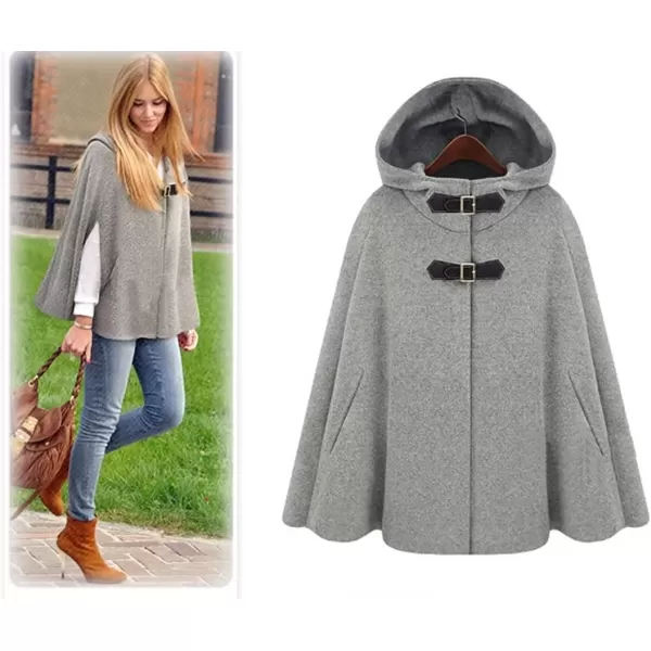 imageCHARTOU Womens Cute BatwingSleeve Hooded Wool Baggy Poncho Cape Cardigans OutwearHgrey