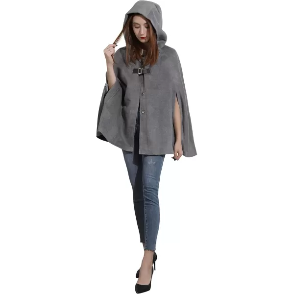 imageCHARTOU Womens Cute BatwingSleeve Hooded Wool Baggy Poncho Cape Cardigans OutwearHgrey