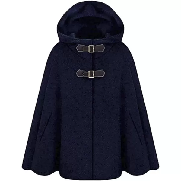 imageCHARTOU Womens Cute BatwingSleeve Hooded Wool Baggy Poncho Cape Cardigans OutwearHnavy