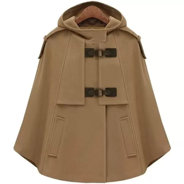 imageCHARTOU Womens Cute BatwingSleeve Hooded Wool Baggy Poncho Cape Cardigans OutwearKhaki