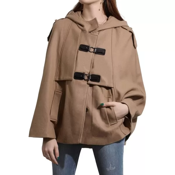 imageCHARTOU Womens Cute BatwingSleeve Hooded Wool Baggy Poncho Cape Cardigans OutwearKhaki