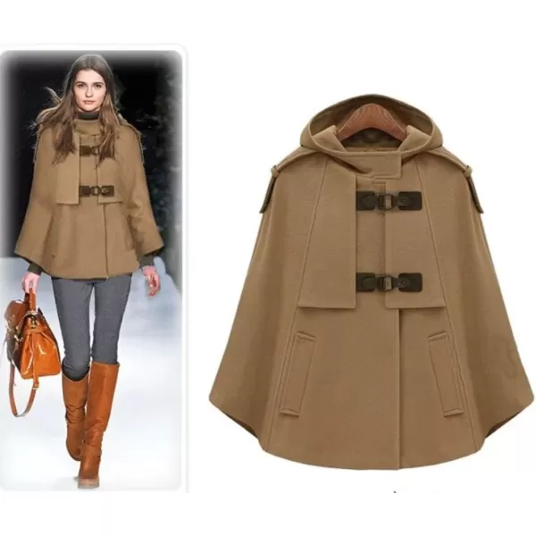 imageCHARTOU Womens Cute BatwingSleeve Hooded Wool Baggy Poncho Cape Cardigans OutwearKhaki