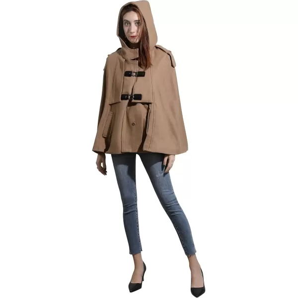 imageCHARTOU Womens Cute BatwingSleeve Hooded Wool Baggy Poncho Cape Cardigans OutwearKhaki