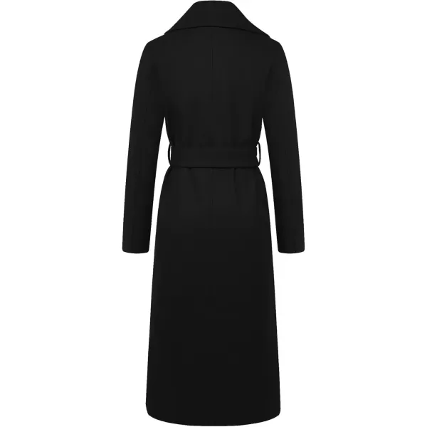 imageCHARTOU Womens Elegant Lapel Collar Double Breasted Regular Wool Blend Overcoat Coat BeltBlack