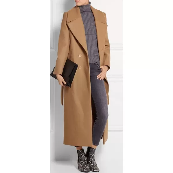 imageCHARTOU Womens Elegant Lapel Collar Double Breasted Regular Wool Blend Overcoat Coat BeltCamel