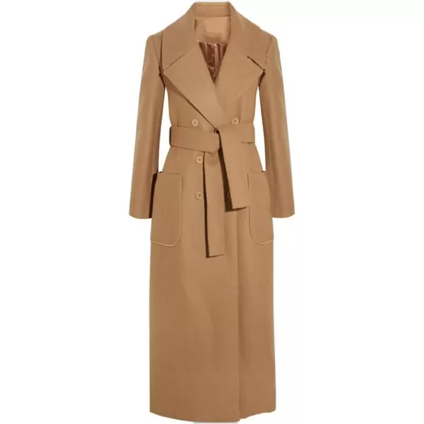 imageCHARTOU Womens Elegant Lapel Collar Double Breasted Regular Wool Blend Overcoat Coat BeltCamel