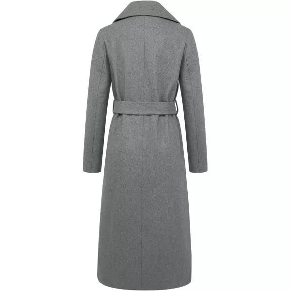 imageCHARTOU Womens Elegant Lapel Collar Double Breasted Regular Wool Blend Overcoat Coat BeltGrey