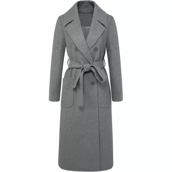 imageCHARTOU Womens Elegant Lapel Collar Double Breasted Regular Wool Blend Overcoat Coat BeltGrey