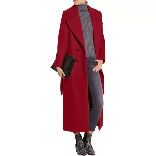 imageCHARTOU Womens Elegant Lapel Collar Double Breasted Regular Wool Blend Overcoat Coat BeltRed