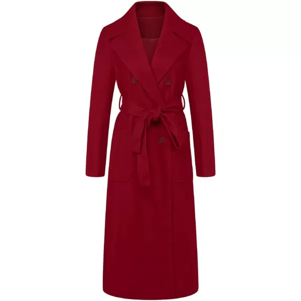 imageCHARTOU Womens Elegant Lapel Collar Double Breasted Regular Wool Blend Overcoat Coat BeltRed