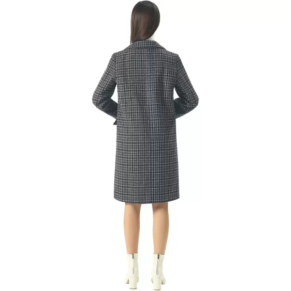 imageCHARTOU Womens Winter Oversize Lapel Collar Woolen Plaid Double Breasted Long Peacoat JacketBlack
