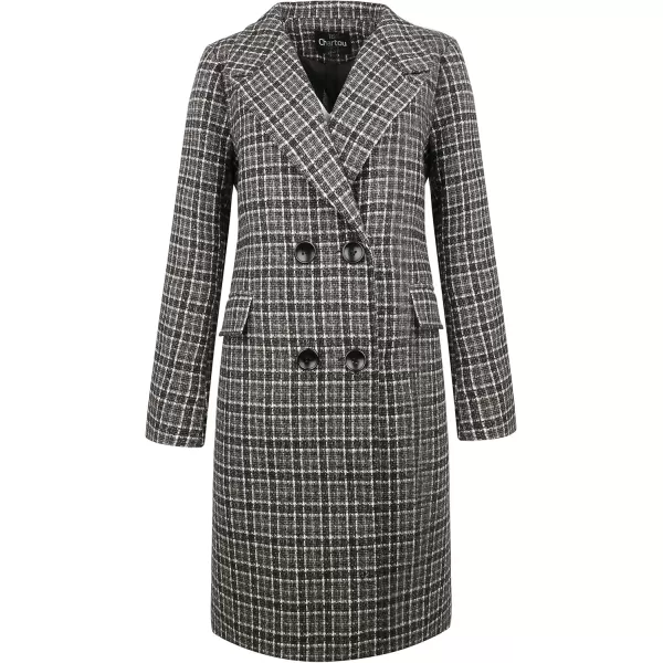 imageCHARTOU Womens Winter Oversize Lapel Collar Woolen Plaid Double Breasted Long Peacoat JacketBlack