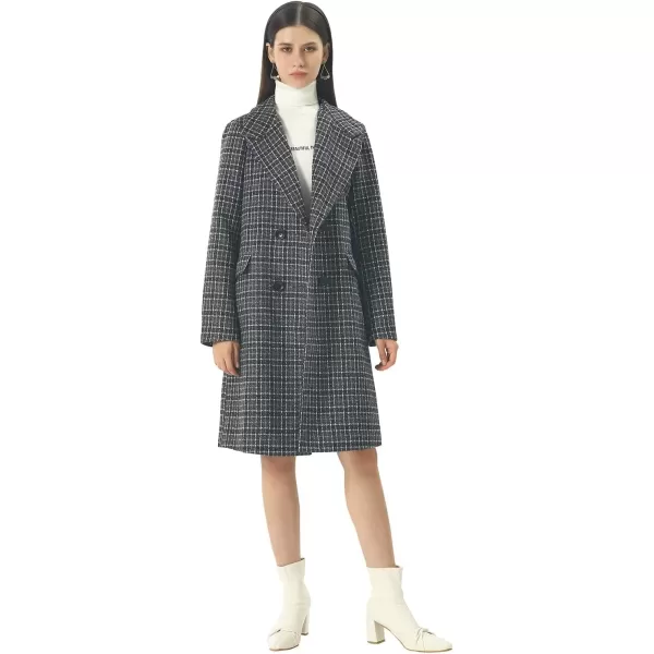 imageCHARTOU Womens Winter Oversize Lapel Collar Woolen Plaid Double Breasted Long Peacoat JacketBlack
