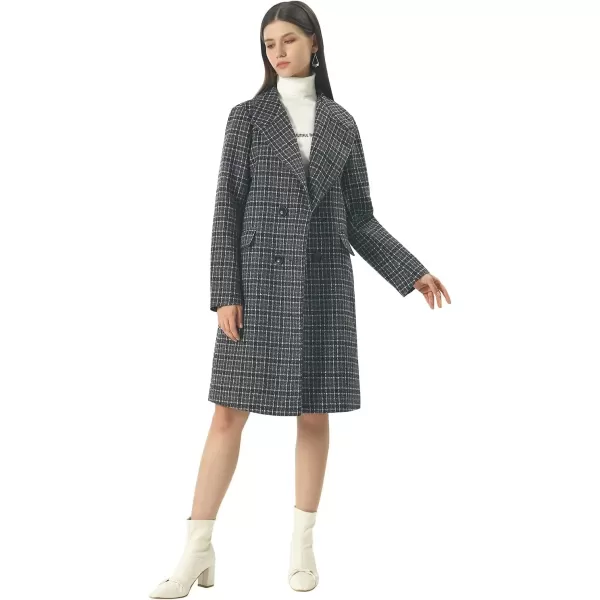 imageCHARTOU Womens Winter Oversize Lapel Collar Woolen Plaid Double Breasted Long Peacoat JacketBlack