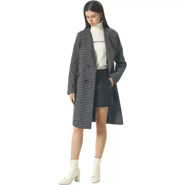 imageCHARTOU Womens Winter Oversize Lapel Collar Woolen Plaid Double Breasted Long Peacoat JacketBlack