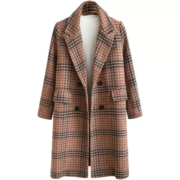 imageCHARTOU Womens Winter Oversize Lapel Collar Woolen Plaid Double Breasted Long Peacoat JacketCamel