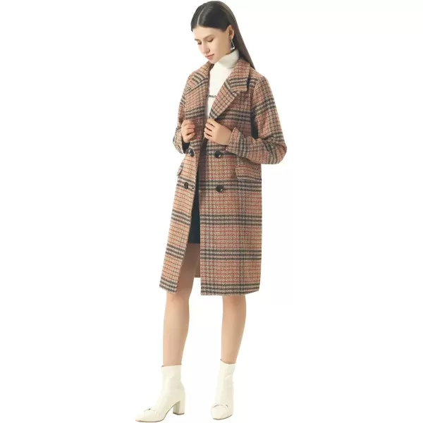 imageCHARTOU Womens Winter Oversize Lapel Collar Woolen Plaid Double Breasted Long Peacoat JacketCamel