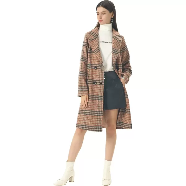 imageCHARTOU Womens Winter Oversize Lapel Collar Woolen Plaid Double Breasted Long Peacoat JacketCamel