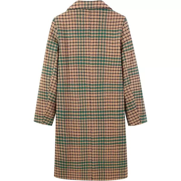 imageCHARTOU Womens Winter Oversize Lapel Collar Woolen Plaid Double Breasted Long Peacoat JacketGreen