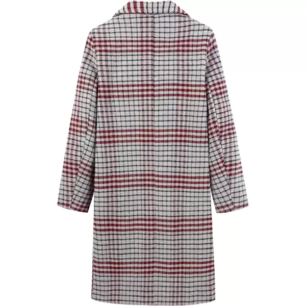 imageCHARTOU Womens Winter Oversize Lapel Collar Woolen Plaid Double Breasted Long Peacoat JacketGrey