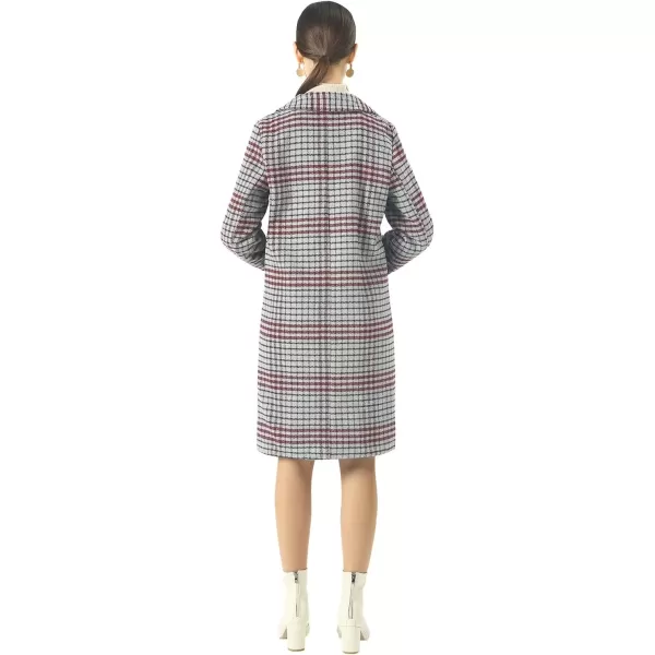 imageCHARTOU Womens Winter Oversize Lapel Collar Woolen Plaid Double Breasted Long Peacoat JacketGrey