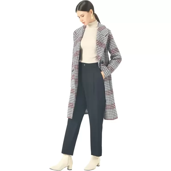 imageCHARTOU Womens Winter Oversize Lapel Collar Woolen Plaid Double Breasted Long Peacoat JacketGrey