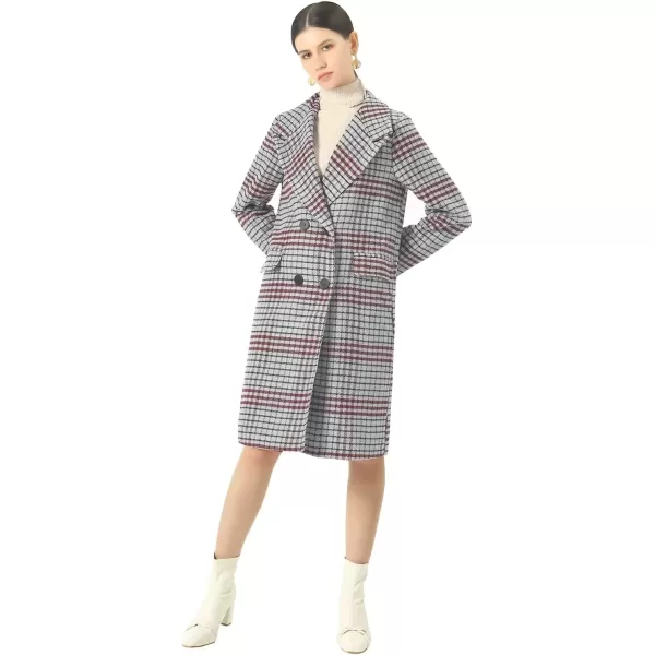 imageCHARTOU Womens Winter Oversize Lapel Collar Woolen Plaid Double Breasted Long Peacoat JacketGrey