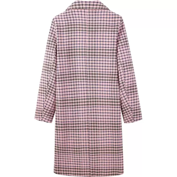 imageCHARTOU Womens Winter Oversize Lapel Collar Woolen Plaid Double Breasted Long Peacoat JacketPink