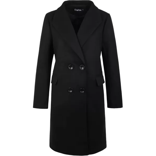 imageCHARTOU Womens Winter Oversize Lapel Collar Woolen Plaid Double Breasted Long Peacoat JacketSblack