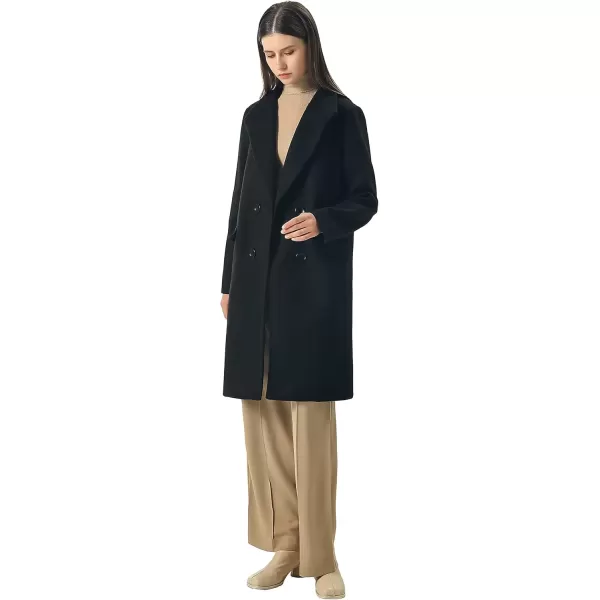 imageCHARTOU Womens Winter Oversize Lapel Collar Woolen Plaid Double Breasted Long Peacoat JacketSblack