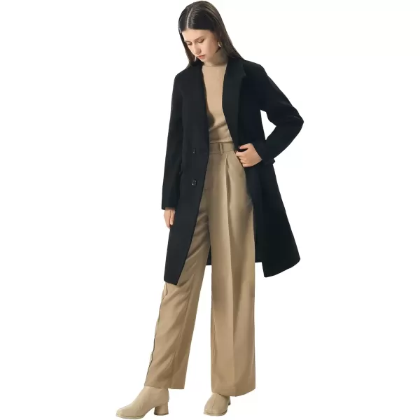 imageCHARTOU Womens Winter Oversize Lapel Collar Woolen Plaid Double Breasted Long Peacoat JacketSblack