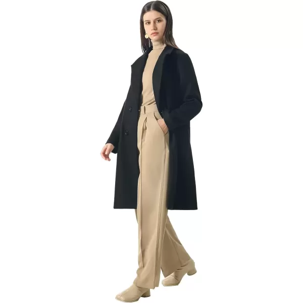 imageCHARTOU Womens Winter Oversize Lapel Collar Woolen Plaid Double Breasted Long Peacoat JacketSblack