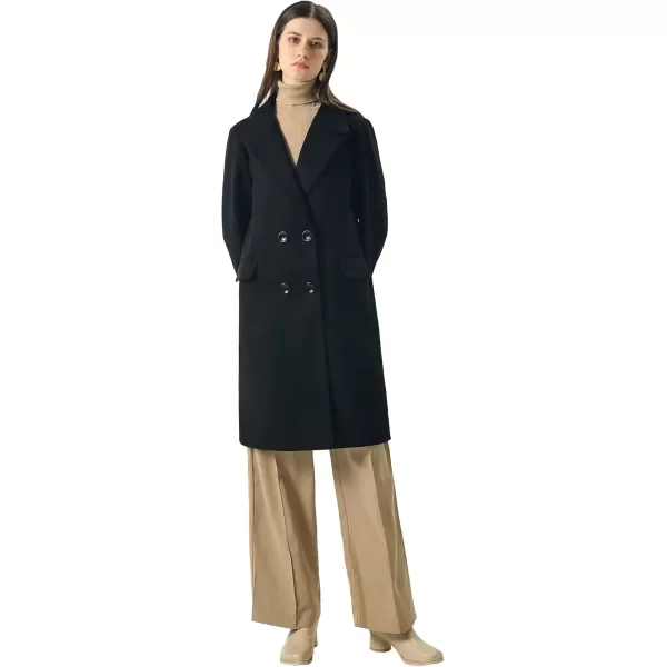 imageCHARTOU Womens Winter Oversize Lapel Collar Woolen Plaid Double Breasted Long Peacoat JacketSblack