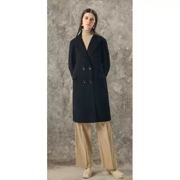 imageCHARTOU Womens Winter Oversize Lapel Collar Woolen Plaid Double Breasted Long Peacoat JacketSblack