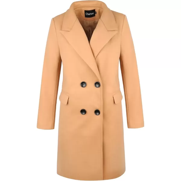 imageCHARTOU Womens Winter Oversize Lapel Collar Woolen Plaid Double Breasted Long Peacoat JacketScamel