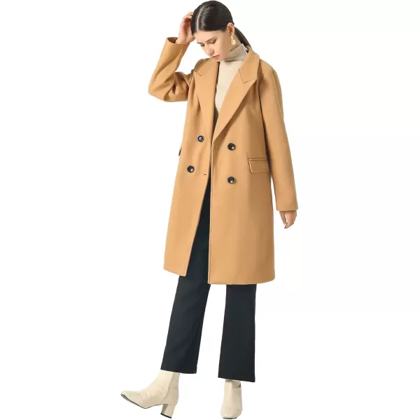 imageCHARTOU Womens Winter Oversize Lapel Collar Woolen Plaid Double Breasted Long Peacoat JacketScamel