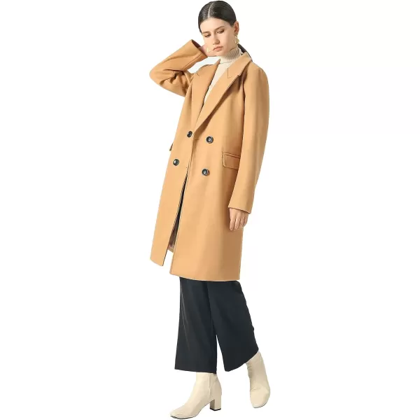 imageCHARTOU Womens Winter Oversize Lapel Collar Woolen Plaid Double Breasted Long Peacoat JacketScamel