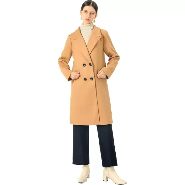 imageCHARTOU Womens Winter Oversize Lapel Collar Woolen Plaid Double Breasted Long Peacoat JacketScamel