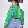 imageCHARTOU Womens Cute Stand Collar Paisley Quilted Puffer Crop Down Alternative Jacket CoatGreen
