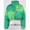 imageCHARTOU Womens Cute Stand Collar Paisley Quilted Puffer Crop Down Alternative Jacket CoatGreen