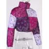 imageCHARTOU Womens Cute Stand Collar Paisley Quilted Puffer Crop Down Alternative Jacket CoatPurple