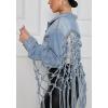 imageCHARTOU Womens Dressy Button Down Fringed Back Knotted Cropped Denim JacketBlue