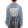 imageCHARTOU Womens Dressy Button Down Fringed Back Knotted Cropped Denim JacketBlue