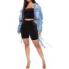 imageCHARTOU Womens Dressy Button Down Fringed Back Knotted Cropped Denim JacketBlue